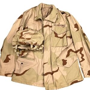 Vintage USA Air Force Jacket Mens MR Desert Camo M-65 Field Helmet Cover Outdoor